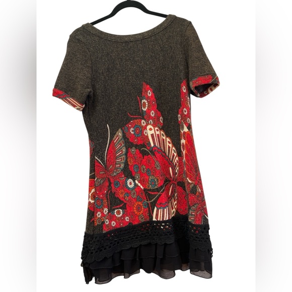 Adore Butterfly Floral Knit Tunic Dress Crochet Hem Medium Cottagecore - Picture 2 of 6